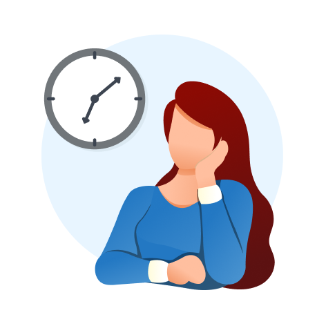 Graphic of a woman waiting and looking at a clock. 