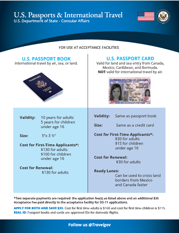 Folleto que informa al público sobre las diferencias entre la libreta pasaporte y la tarjeta pasaporte.