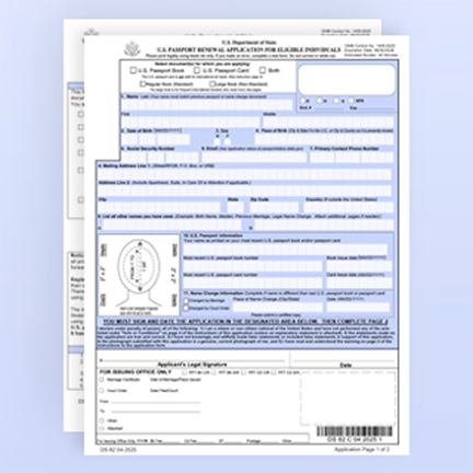 Primera página del Formulario DS-82 con encabezados en azul claro.
